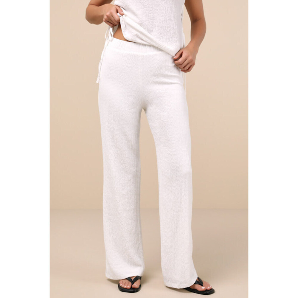 Lulus Easygoing Energy White Textured High-rise Pants - Size S